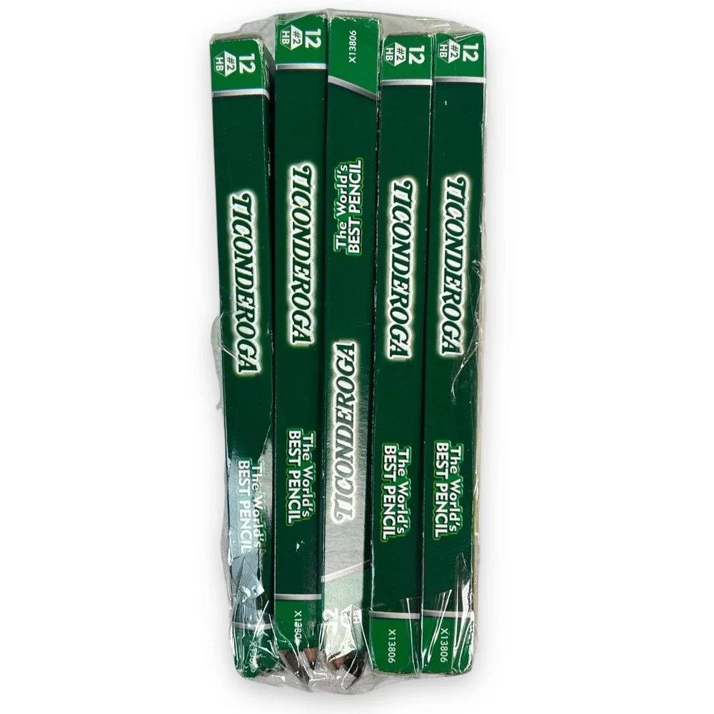 Lot of 5 Dixon Ticonderoga #2 HB Pre Sharpened Wooden Pencils‎ Soft Lead 12/Pack